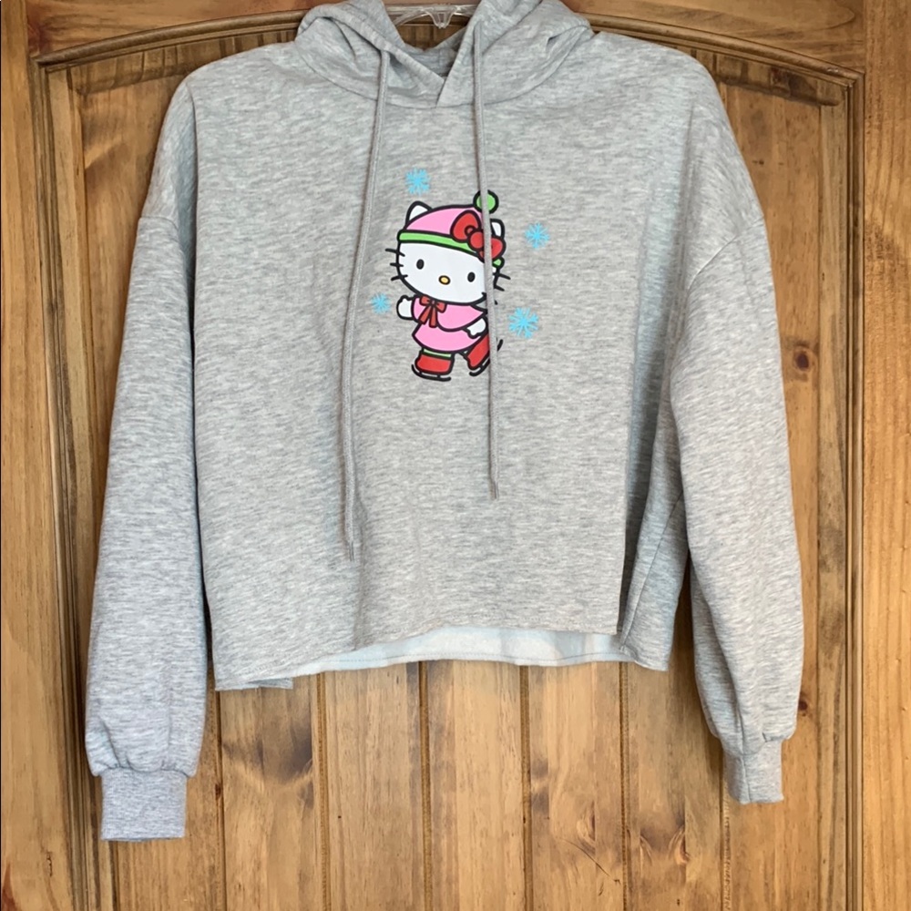 Aeropostale Gray Cropped Hoodie with Cartoon Design